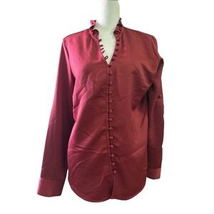 Express Portofino Convertible Sleeve Blouse Burgundy Slim Fit Button Down Medium